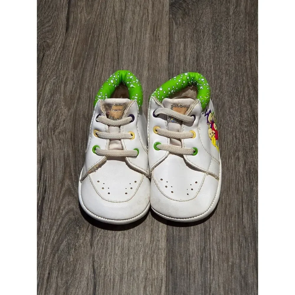 VTG 1999 Y2K Teletubbies White Infant Shoes Sz 4 Tinkie-Winkie Dipsy Lala Po